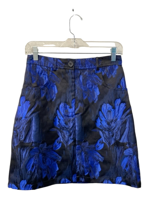 FRNCH Size S Royal Blue & Black Polyester High Rise Button Fly Jacquard Skirt Royal Blue & Black / S