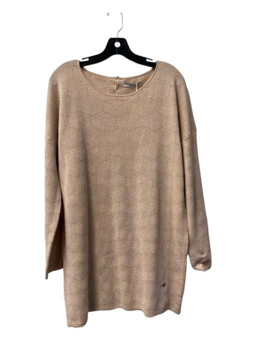 FRNCH Size M/L Beige Cotton Blend Round Neck Long Sleeve Knit metallic Dress Beige / M/L