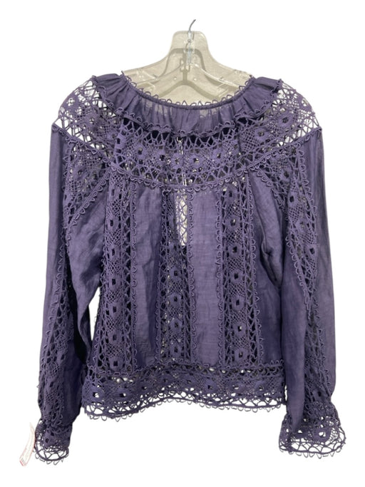 Jade Size S Purple Polyester Laser Cut Boat Neck Long Trumpet Sleeve Top Purple / S