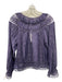 Jade Size S Purple Polyester Laser Cut Boat Neck Long Trumpet Sleeve Top Purple / S