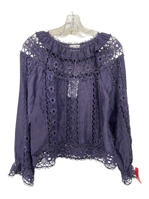 Jade Size S Purple Polyester Laser Cut Boat Neck Long Trumpet Sleeve Top Purple / S