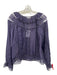 Jade Size S Purple Polyester Laser Cut Boat Neck Long Trumpet Sleeve Top Purple / S