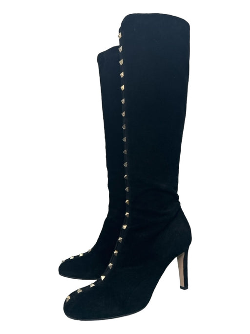 Valentino Shoe Size 39 Black & Gold Suede Knee High Rockstud Skinny Heel Boots Black & Gold / 39