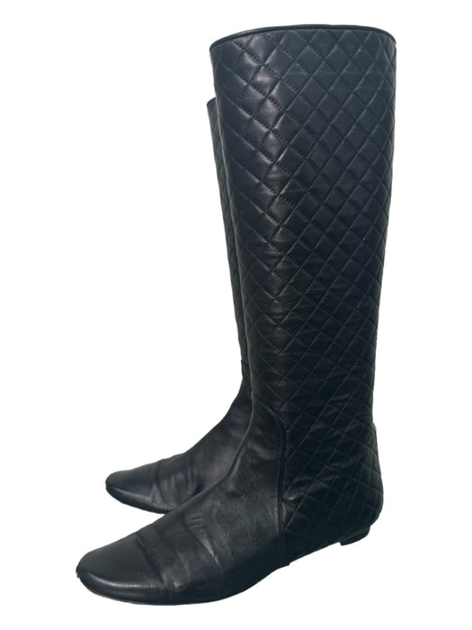 Manolo Blahnik Shoe Size 39 Black Leather Knee High Quilted Round Toe Flat Boots Black / 39