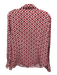 Tory Burch Size 10 White & Red Polyester Geometric Collared Button Up Top White & Red / 10