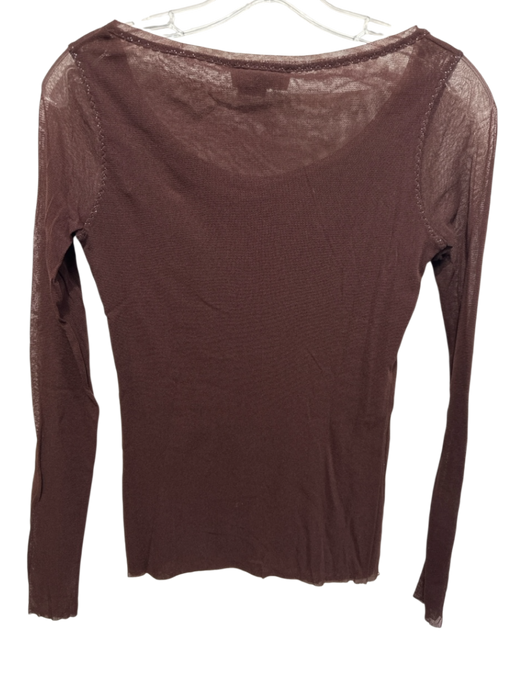 Fuzzi Size M Brown Polyamide Mesh Sequined Long Sleeve U Neck Top Brown / M