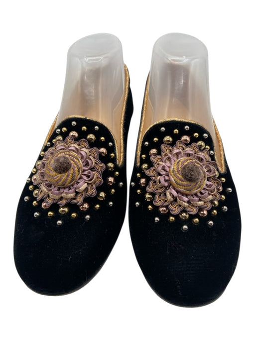 Christian Louboutin Shoe Size 39 Black & Gold Velvet Upper Moccasin loafer Flats Black & Gold / 39