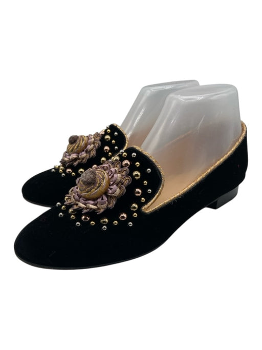 Christian Louboutin Shoe Size 39 Black & Gold Velvet Upper Moccasin loafer Flats Black & Gold / 39
