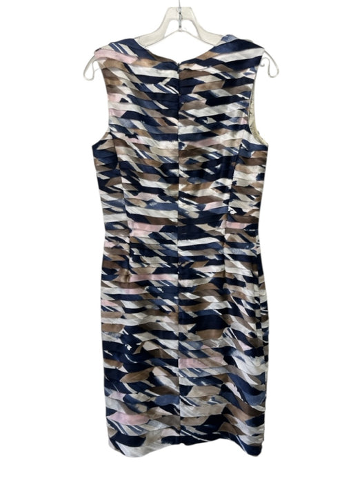 Oscar de la Renta Size 8 Navy & Multi Silk Zip Back Sleeveless Printed Dress Navy & Multi / 8