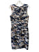 Oscar de la Renta Size 8 Navy & Multi Silk Zip Back Sleeveless Printed Dress Navy & Multi / 8