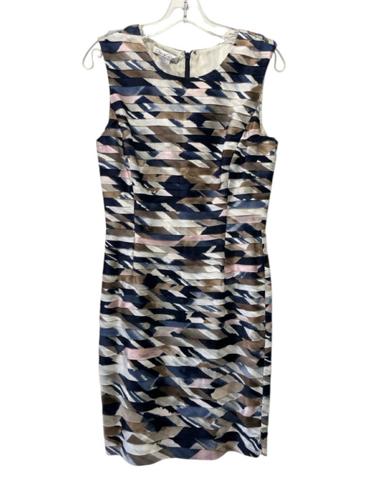 Oscar de la Renta Size 8 Navy & Multi Silk Zip Back Sleeveless Printed Dress Navy & Multi / 8
