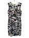 Oscar de la Renta Size 8 Navy & Multi Silk Zip Back Sleeveless Printed Dress Navy & Multi / 8