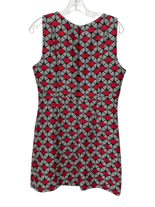 Milly Size 8 Red, White & Black Poly Blend V Neck Zip Back Textured Dress Red, White & Black / 8