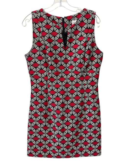 Milly Size 8 Red, White & Black Poly Blend V Neck Zip Back Textured Dress Red, White & Black / 8