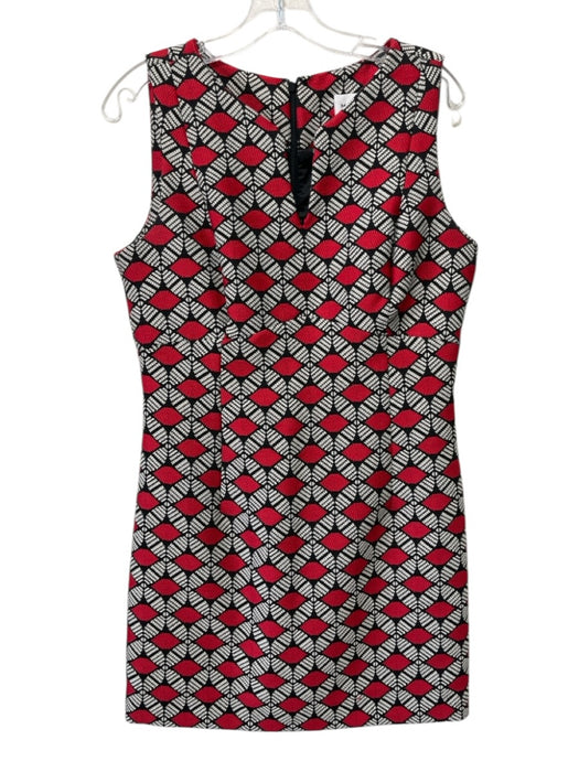 Milly Size 8 Red, White & Black Poly Blend V Neck Zip Back Textured Dress Red, White & Black / 8