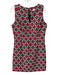 Milly Size 8 Red, White & Black Poly Blend V Neck Zip Back Textured Dress Red, White & Black / 8