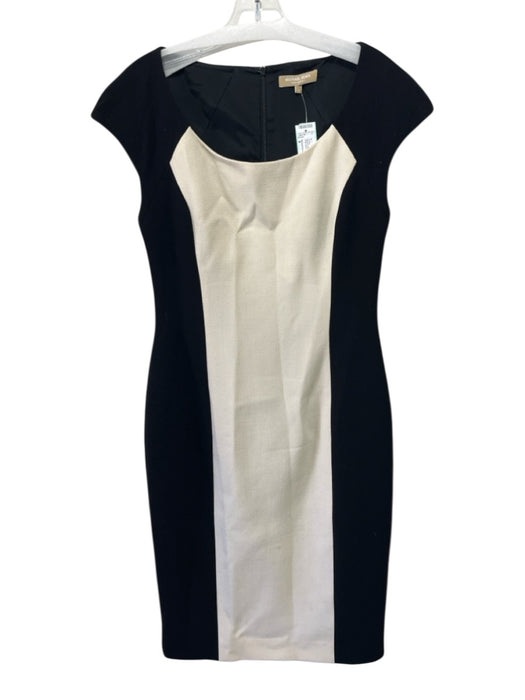Michael Kors Size 8 Black & White Wool Blend Colorblock Wide Neck Zip Back Dress Black & White / 8