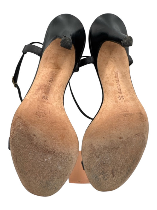 Manolo Blahnik Shoe Size 39 Black Leather Ankle Strap Open Toe Sandals Black / 39