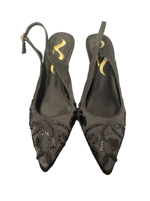 Nina Shoe Size 38 Black Satin Beaded Pointed Toe Slingback Gold Buckle Shoes Black / 38