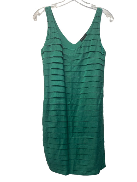 Massimo Dutti Size 32 Green Polyester V Neck V Back Pintuck Tiered Dress Green / 32