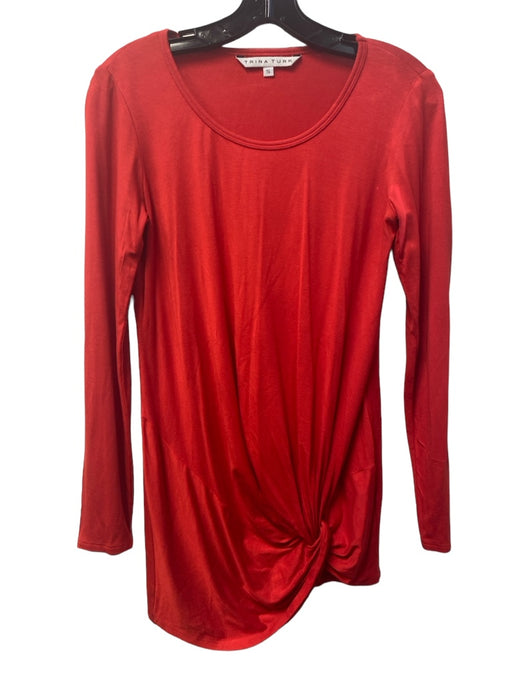 Trina Turk Size Small Red Viscose Long Sleeve Round Neck Knot at waist Long Top Red / Small