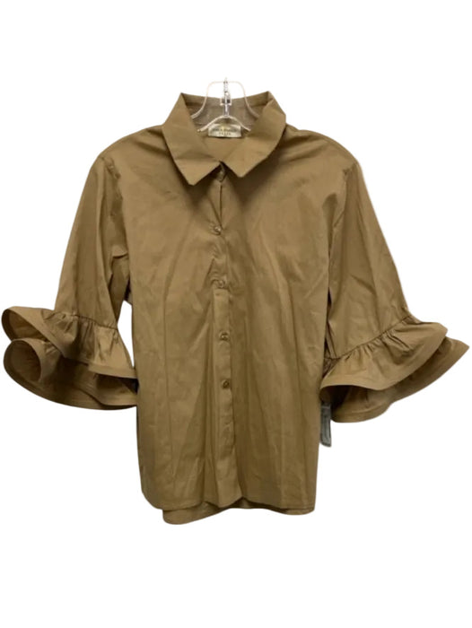 Carla Giannini Size S Beige Cotton Button Up Long Sleeve Collar Top Beige / S
