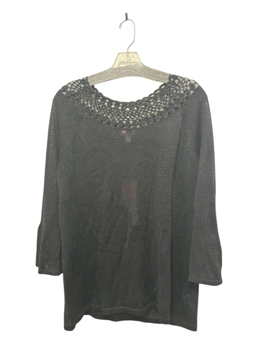 Lily Pulitzer Size XL Black Viscose Blend Crochet Shimmer Long Sleeve Top Black / XL