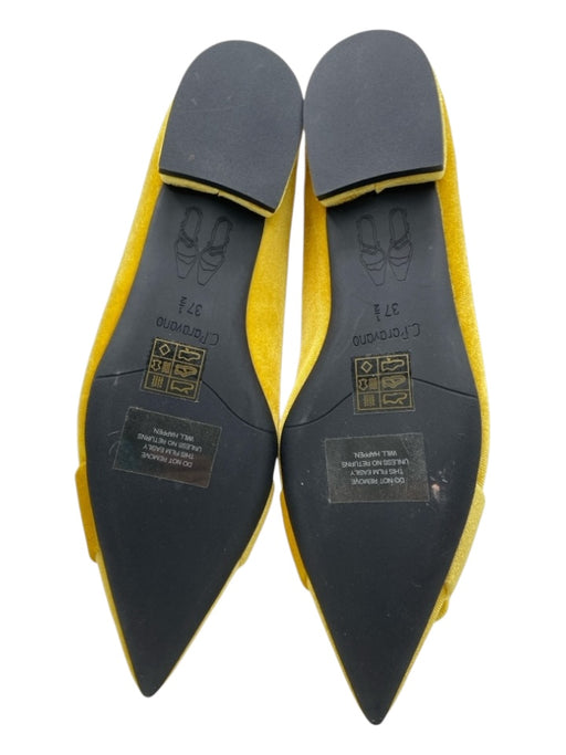 C. Paravano Shoe Size 37.5 Yellow Velvet Block Heel Buckle Pointed Toe Flats Yellow / 37.5