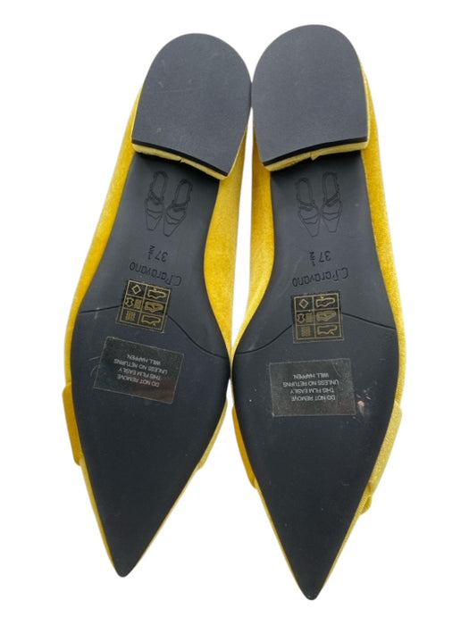 C. Paravano Shoe Size 37.5 Yellow Velvet Block Heel Buckle Pointed Toe Flats Yellow / 37.5