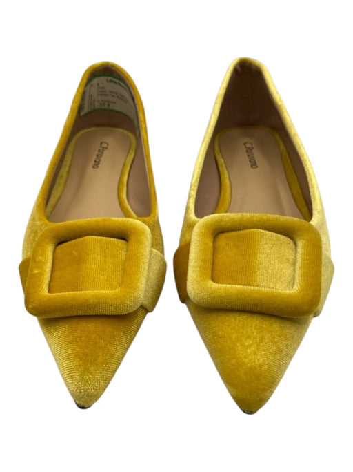 C. Paravano Shoe Size 37.5 Yellow Velvet Block Heel Buckle Pointed Toe Flats Yellow / 37.5