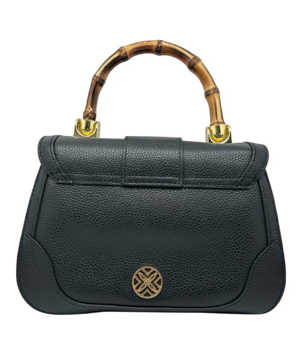 Lilly Pulitzer Black Leather Bamboo Handle Chain Strap Twist Lock Bag Black / S
