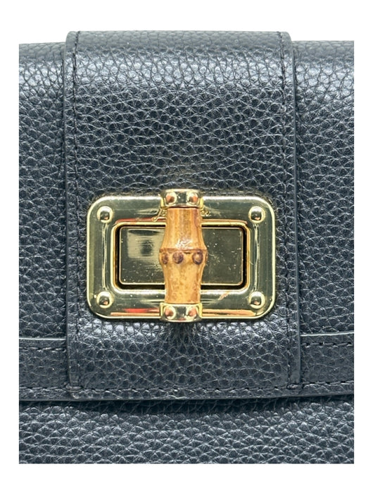 Lilly Pulitzer Black Leather Bamboo Handle Chain Strap Twist Lock Bag Black / S