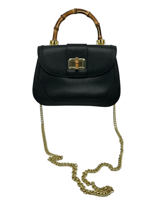 Lilly Pulitzer Black Leather Bamboo Handle Chain Strap Twist Lock Bag Black / S