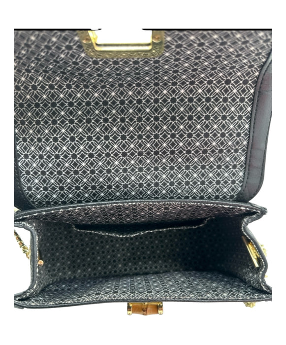 Lilly Pulitzer Black Leather Bamboo Handle Chain Strap Twist Lock Bag Black / S