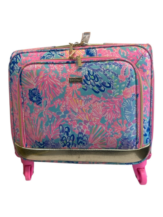 Lilly Pulitzer Pink, Gold, Multi Canvas Zip Close Rolling CARRY ON Luggage Pink, Gold, Multi