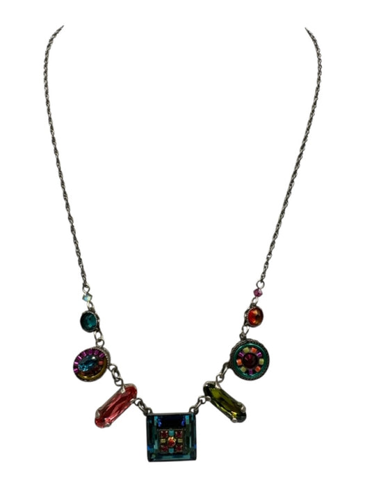 Firefly Blue, Orange & Multi Crystal Geometric Shapes Dangle Adjustable Necklace Blue, Orange & Multi