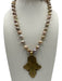No Brand Pink, yellow & cream Pearls cross Pendant Adjustable Long Necklace Pink, yellow & cream