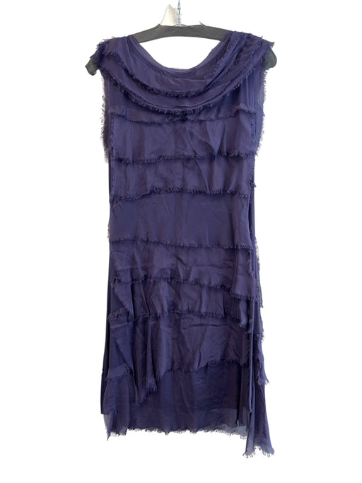 Gigi Moda Size One Size Purple Silk Lined Wide Neck Tiered Raw Edge Dress Purple / One Size