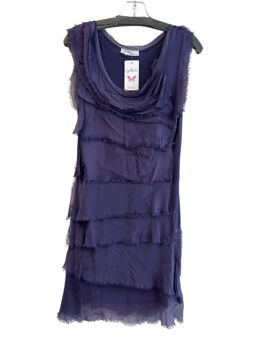 Gigi Moda Size One Size Purple Silk Lined Wide Neck Tiered Raw Edge Dress Purple / One Size