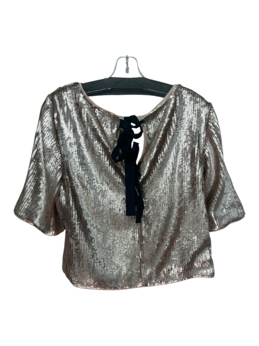 J Crew Size 6 Rose Gold Polyester Fully Sequined Tie Back Short Sleeve Top Rose Gold / 6