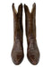 Maraschino Brown Leather & Suede Embossed Stacked Heel Cowboy Boot Booties Brown