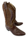 Maraschino Brown Leather & Suede Embossed Stacked Heel Cowboy Boot Booties Brown