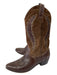 Maraschino Brown Leather & Suede Embossed Stacked Heel Cowboy Boot Booties Brown