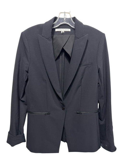 Veronica Beard Size 8 Black Polyester One Button Zip Pockets Lapel Blazer Jacket Black / 8