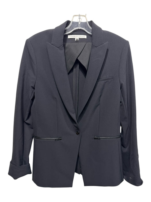 Veronica Beard Size 8 Black Polyester One Button Zip Pockets Lapel Blazer Jacket Black / 8