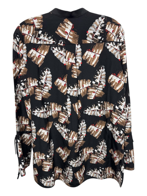 Lafayette 148 Size S Black, Brown, Multi Silk Button Up Abstract Print Top Black, Brown, Multi / S