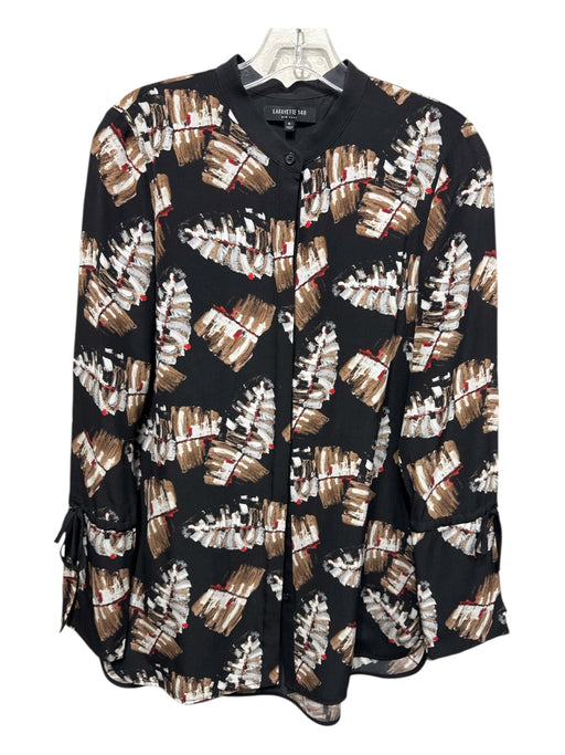 Lafayette 148 Size S Black, Brown, Multi Silk Button Up Abstract Print Top Black, Brown, Multi / S