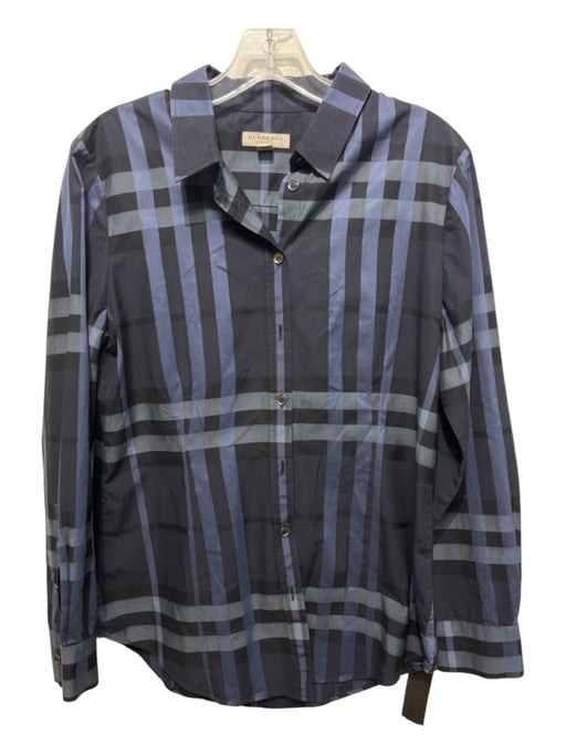 Burberry Size 8 Blue & Black Cotton Novacheck Button Up Long Sleeve Collar Top Blue & Black / 8