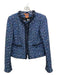 Tory Burch Size 2 Blue Print Cotton Blend Tweed Detail Open Front Jacket Blue Print / 2