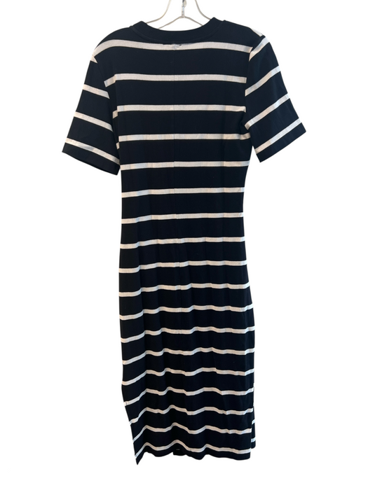 Evereve Size S Black Cotton Blend Striped Wrap dress Midi Short Sleeve Dress Black / S